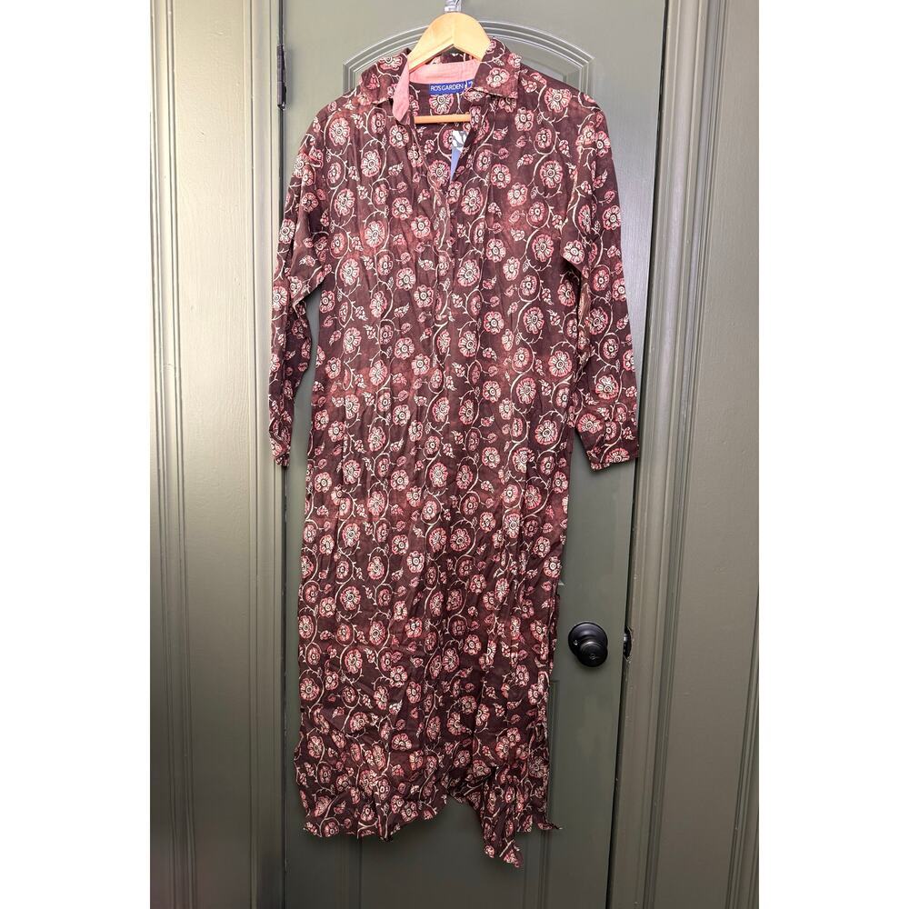 NWT Ro's Garden Brussels Long Kurta Kaftan Maxi Coverup Dress Bhim Brown XS